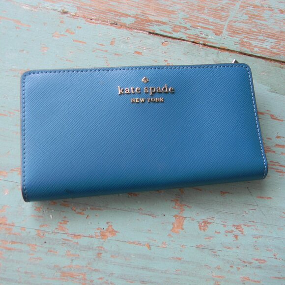KATE SPADE TEAL SAFFIANO LEATHER SLIM BIFOLD WALLET - Picture 1 of 6
